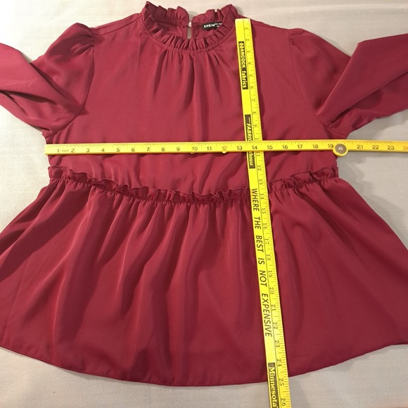 Shein Women's Maroon Blouse Long Sleeve Round Neck Ruffle Size 8/10 - Picture 5 of 9